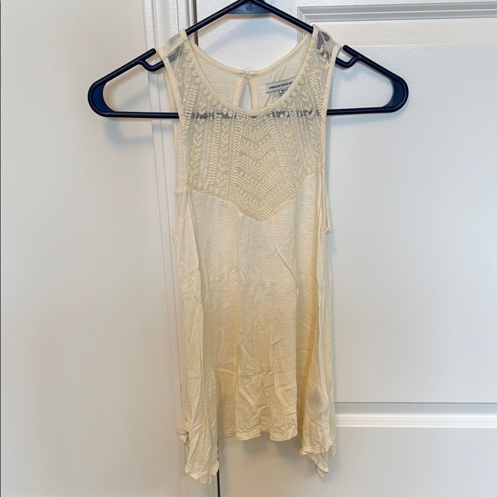 American Eagle Outfitters Cream Embellished Tank Top